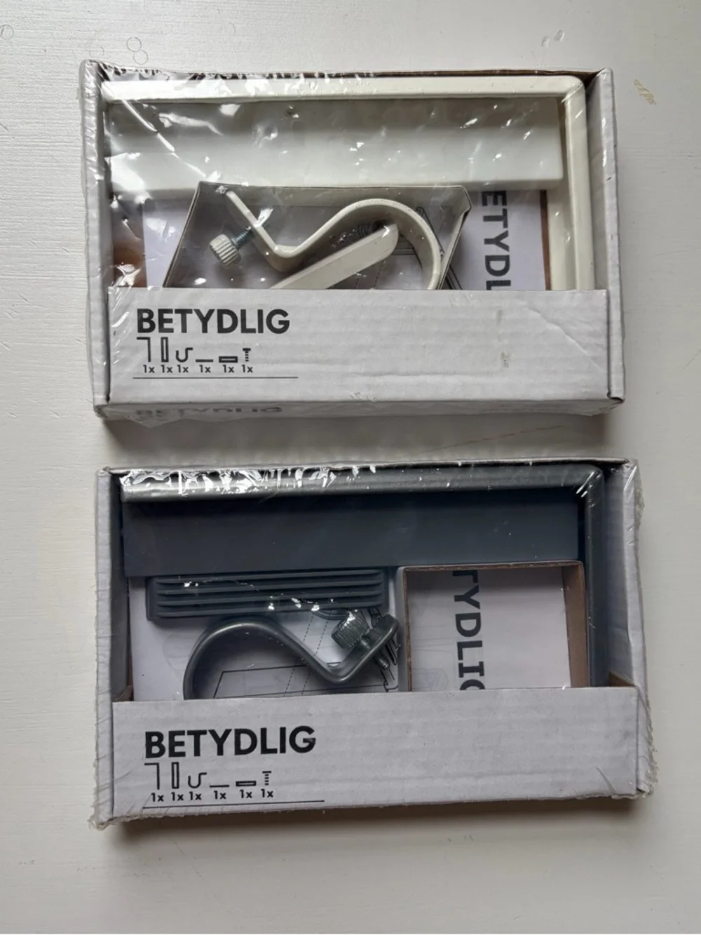 NWT IKEA Set of 2 Betydlig Mounting Wall Hanging Bracket Hardware White & Gray